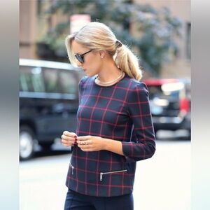 Zara Checkered Top in Navy Size small